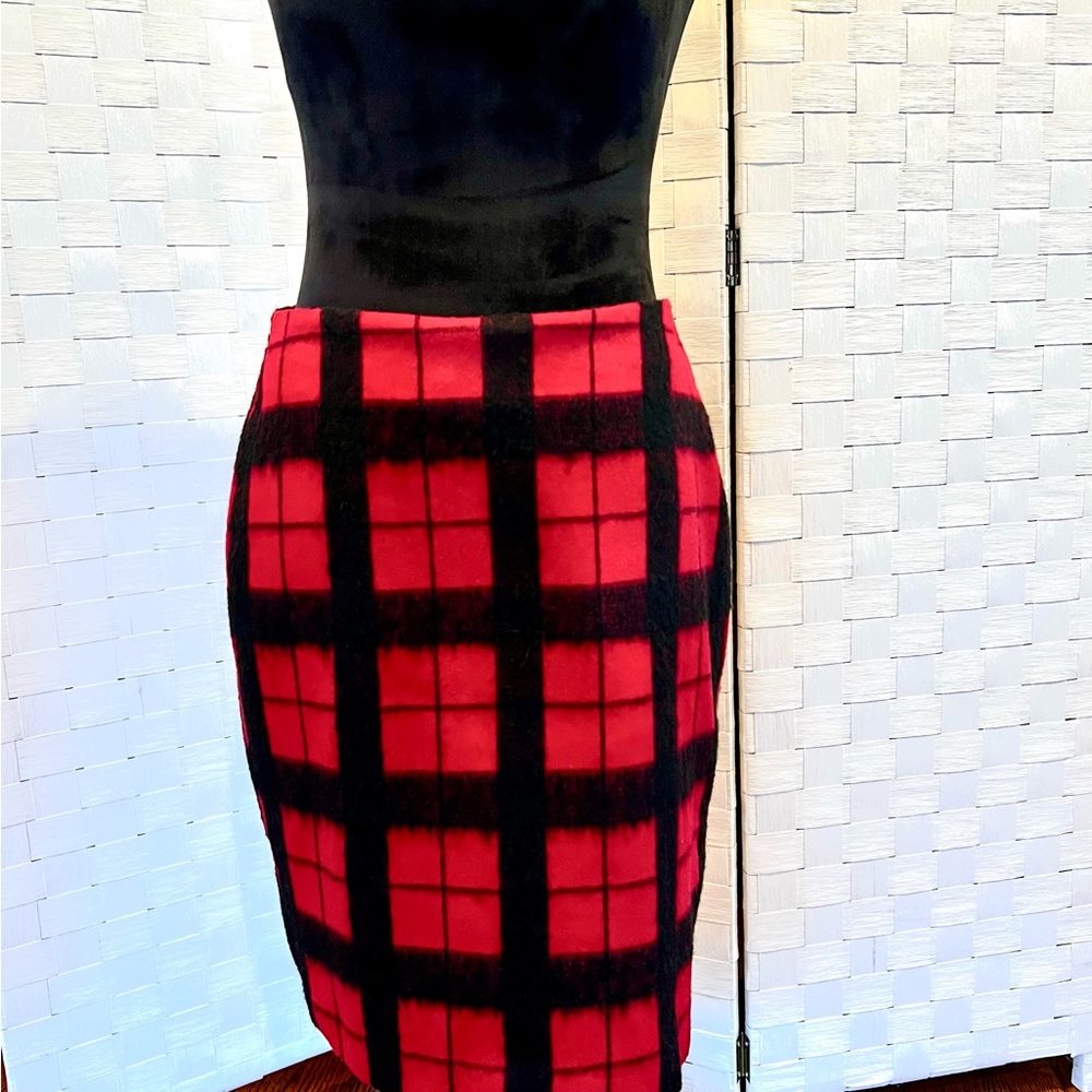 Talbots Red and Black Pencil Skirt Knee-Length Casual